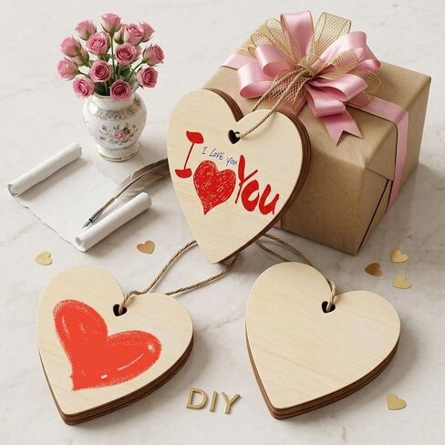 Unfinished Wooden Ornaments with Holes – 3.15 '' 50 Pcs DIY Paintable Wood Craft Decorations for Valentine’s Day, Christmas – Natural Hanging Shapes for Classroom Activities & Handmade Gifts in Saudi Arabia