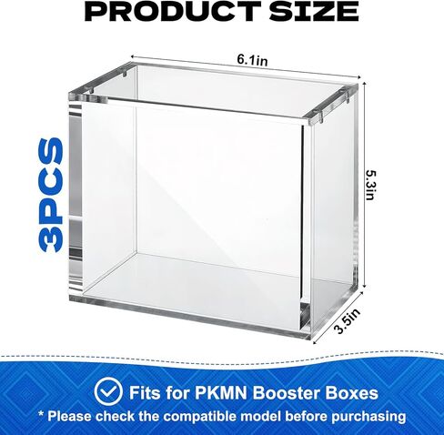YEXEXINM 3 Pack Booster Box Acrylic Case Stackable Compatible with PKMN Booster Boxes Cases Protector Magnetic 5mm Thick Clear Booster Display Box for Trading Card Collectors in Kuwait