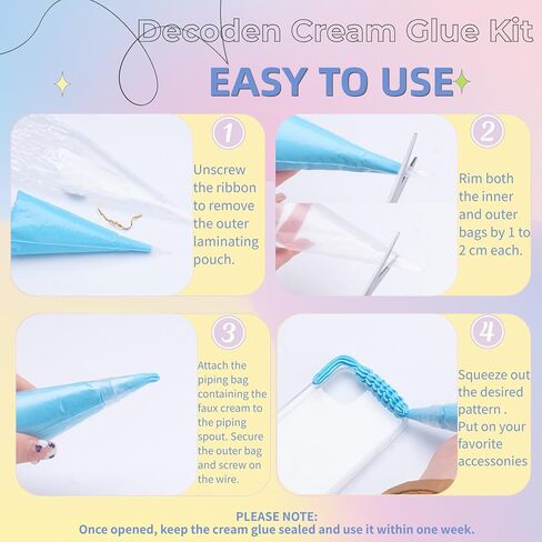 Decoden Cream Glue Kit, 8 Colors 100g Fake Whipped Cream Glue with 40PCS Charms & Tips, DIY Phone Case Craft Kit, Deco Cream for Jewelry Mirror Decoration, Gift for Girls Teens in Saudi Arabia
