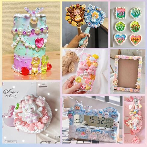 Decoden Cream Glue Kit, 8 Colors 100g Fake Whipped Cream Glue with 40PCS Charms & Tips, DIY Phone Case Craft Kit, Deco Cream for Jewelry Mirror Decoration, Gift for Girls Teens in Saudi Arabia