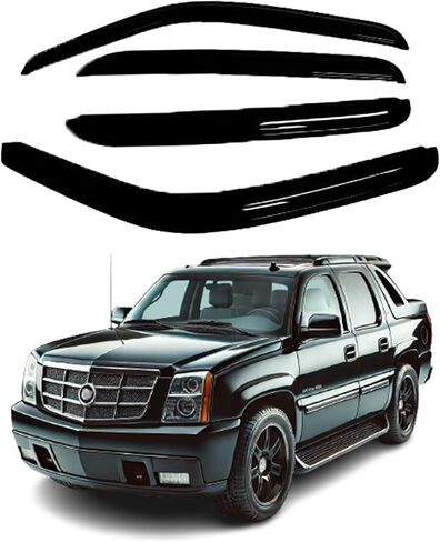 Fits Cadillac Escalade EXT 2000 2001 2002 2003 2004 2005 2006 Side Window Visor Sun Rain Deflector Guard, Premier 2mm Thick, Tape On Outside, Wind Deflector Set of 4 in Kuwait