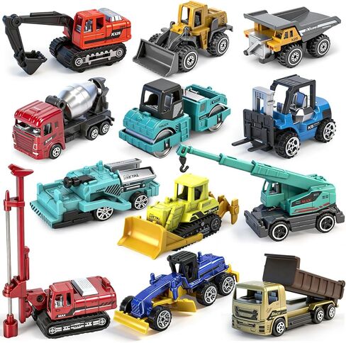 12 Pack Diecast Construction Toys, Mini Alloy Engineering Vehicle Car Set for Kids 3 4 5 6 7 8 Years Old, Excavator Truck Toys for Birthday Party Favors Cake Decorations Gifts(Yellow) in Saudi Arabia