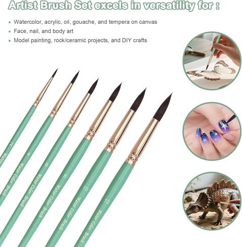 Round Pointed Tip Paint Brushes Set, 6 Pcs Artist Paint Brushes for Acrylic Oil Watercolor Gouache Painting, Inks in Saudi Arabia