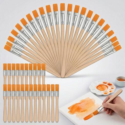 Nylon Paint Brush Set 50pcs, Short Wood Handle Art Brushes for Gouache, Soft Flat Paint Brushes for Wall Art and Craft Projects, Portable Brush Kit for Painting and Keyboard Cleaning in Kuwait