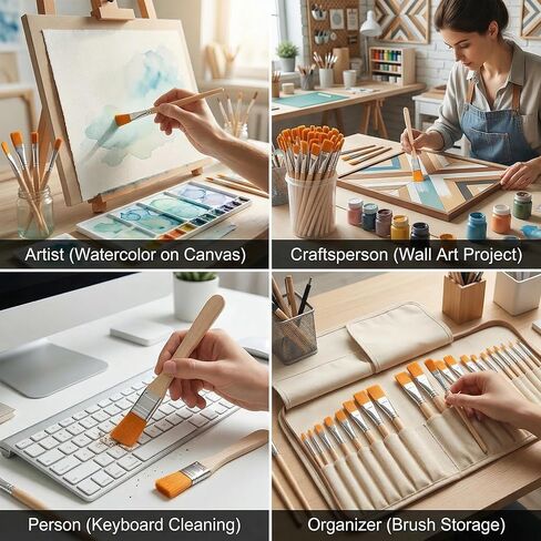 Nylon Paint Brush Set 50pcs, Short Wood Handle Art Brushes for Gouache, Soft Flat Paint Brushes for Wall Art and Craft Projects, Portable Brush Kit for Painting and Keyboard Cleaning in Kuwait