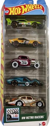 مجموعة من 5 قطع من Hot Wheels Retro Racers [El Segundo Coupe، GT Scorcher، '32 Ford، Volkswagen Kafer Racer، 1967 Ford GT40 MK.IV] سيارات لعبة مصبوبة بمقياس 1:64 in Kuwait