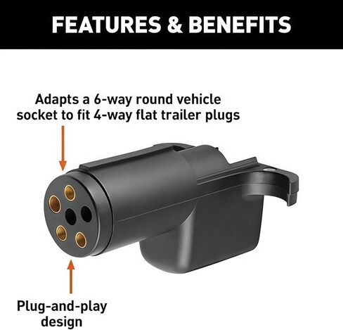 BYSOL 6-Way Round to 4-Way Flat Trailer Adapter Wiring Plug/6-Way Round Vehicle Side to 4-Way Flat Trailer Wiring Adapter Waterproof Connector for RV Truck Caravan Utility Tow Vehicles in Saudi Arabia
