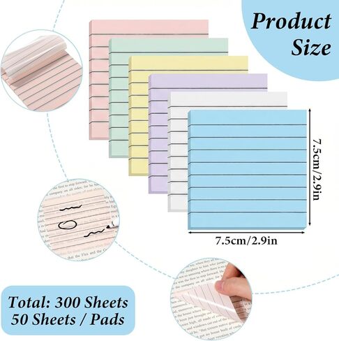 300 Sheets Transparent Sticky Notes Clear Translucent Lined 3x3 Inch 6 Pack Clear Sticky Notes Reminder Tabs with Line Colorful Lined Post Note Reminder Tabs for Office Home College Meeting in Kuwait