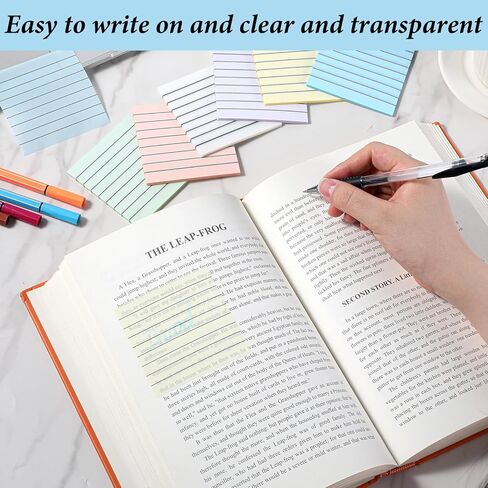 300 Sheets Transparent Sticky Notes Clear Translucent Lined 3x3 Inch 6 Pack Clear Sticky Notes Reminder Tabs with Line Colorful Lined Post Note Reminder Tabs for Office Home College Meeting in Kuwait