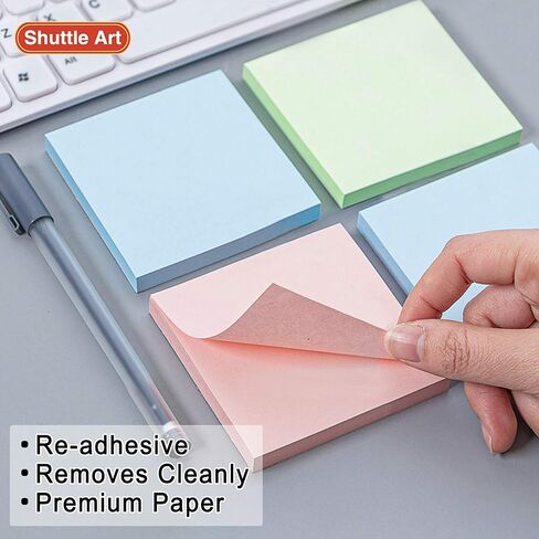 Sticky Notes, Shuttle Art 60 Pads Bright Stickies, 6 Assorted Colors, 3x3 Inches, 100 Sheets/Pad Sticky Pads for Home, School, Office in Kuwait