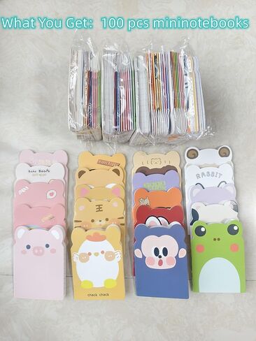 100 Packs Mini Notebooks for School Mini Cute Animal Notebooks Mini Notebooks Bulk for Office Birthday Party Favors Classroom prizes College Ruled Pages(Cartoon Animals) in Saudi Arabia
