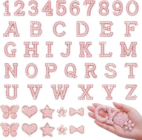 36 Pcs Pearl Letter Patches A-Z Self Adhesive Glitter Pearl Letter Stickers Bling Rhinestone Applique for DIY Clothes Bags Shoes Phone Crafts Decor(White) in Saudi Arabia