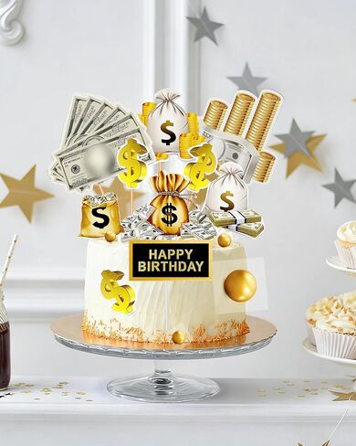 10PCS Money Theme Cupcake Toppers – Happy Birthday Dollar Bill Sign Cake Decorations for Party, Wedding, Baby Shower & Holiday Celebrations Halloween Thanksgiving Christmas Decor in Saudi Arabia