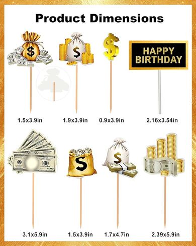 10PCS Money Theme Cupcake Toppers – Happy Birthday Dollar Bill Sign Cake Decorations for Party, Wedding, Baby Shower & Holiday Celebrations Halloween Thanksgiving Christmas Decor in Saudi Arabia