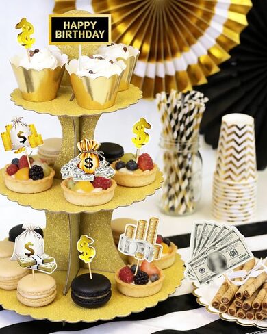 10PCS Money Theme Cupcake Toppers – Happy Birthday Dollar Bill Sign Cake Decorations for Party, Wedding, Baby Shower & Holiday Celebrations Halloween Thanksgiving Christmas Decor in Saudi Arabia