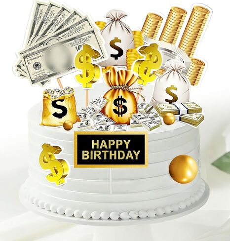 10PCS Money Theme Cupcake Toppers – Happy Birthday Dollar Bill Sign Cake Decorations for Party, Wedding, Baby Shower & Holiday Celebrations Halloween Thanksgiving Christmas Decor in Saudi Arabia