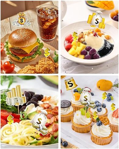 10PCS Money Theme Cupcake Toppers – Happy Birthday Dollar Bill Sign Cake Decorations for Party, Wedding, Baby Shower & Holiday Celebrations Halloween Thanksgiving Christmas Decor in Saudi Arabia
