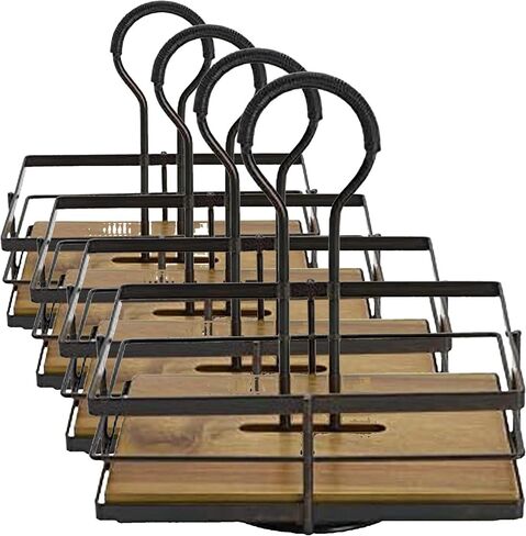 Gourmet Basics by Mikasa Nova Acacia Wood Rotating Condiment Caddy, 8.75 Inch, Black,5270309 in Kuwait