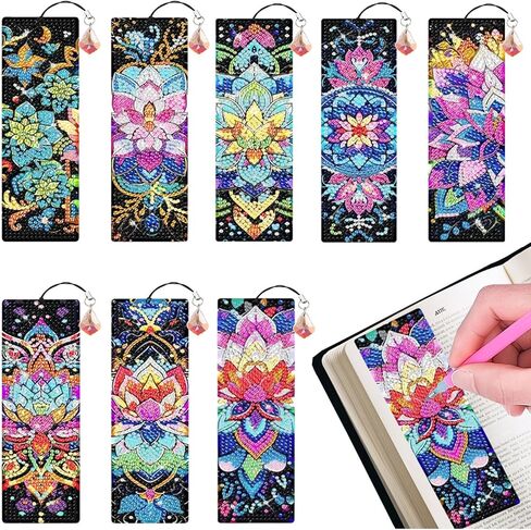 Diamond Art Bookmarks for Adults - 8 Pcs Mandala 5D Diamond Painting Bookmark Kits with Pendants and Making Accessories DIY Arts Craft Bookmarks for Book Lovers Beginner in Saudi Arabia