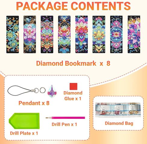 Diamond Art Bookmarks for Adults - 8 Pcs Mandala 5D Diamond Painting Bookmark Kits with Pendants and Making Accessories DIY Arts Craft Bookmarks for Book Lovers Beginner in Saudi Arabia
