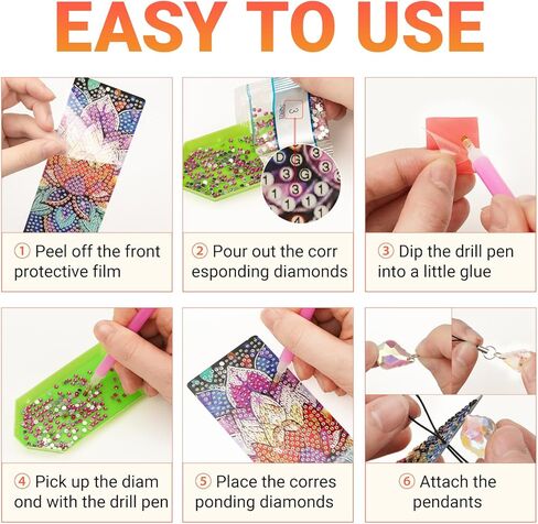 Diamond Art Bookmarks for Adults - 8 Pcs Mandala 5D Diamond Painting Bookmark Kits with Pendants and Making Accessories DIY Arts Craft Bookmarks for Book Lovers Beginner in Saudi Arabia