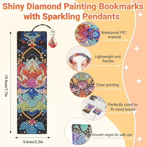 Diamond Art Bookmarks for Adults - 8 Pcs Mandala 5D Diamond Painting Bookmark Kits with Pendants and Making Accessories DIY Arts Craft Bookmarks for Book Lovers Beginner in Saudi Arabia