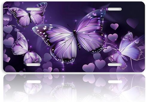 Purple Butterfly Front License Plate for Women Flower Butterflies Car Vanity Plates Decorative Aluminum Metal Cute Novelty License Plate 6x12 Inch (4 Holes) in Saudi Arabia