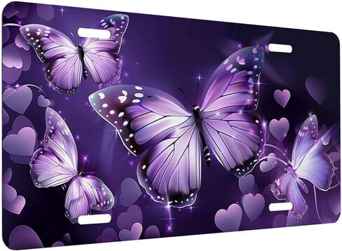 Purple Butterfly Front License Plate for Women Flower Butterflies Car Vanity Plates Decorative Aluminum Metal Cute Novelty License Plate 6x12 Inch (4 Holes) in Saudi Arabia
