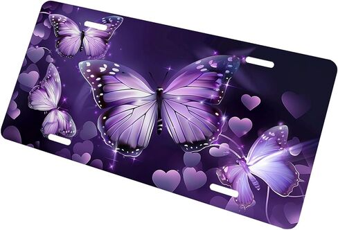 Purple Butterfly Front License Plate for Women Flower Butterflies Car Vanity Plates Decorative Aluminum Metal Cute Novelty License Plate 6x12 Inch (4 Holes) in Saudi Arabia