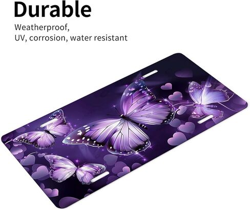 Purple Butterfly Front License Plate for Women Flower Butterflies Car Vanity Plates Decorative Aluminum Metal Cute Novelty License Plate 6x12 Inch (4 Holes) in Saudi Arabia