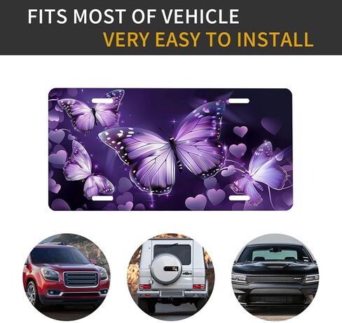 Purple Butterfly Front License Plate for Women Flower Butterflies Car Vanity Plates Decorative Aluminum Metal Cute Novelty License Plate 6x12 Inch (4 Holes) in Saudi Arabia