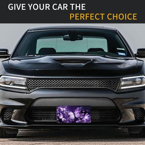 Purple Butterfly Front License Plate for Women Flower Butterflies Car Vanity Plates Decorative Aluminum Metal Cute Novelty License Plate 6x12 Inch (4 Holes) in Saudi Arabia