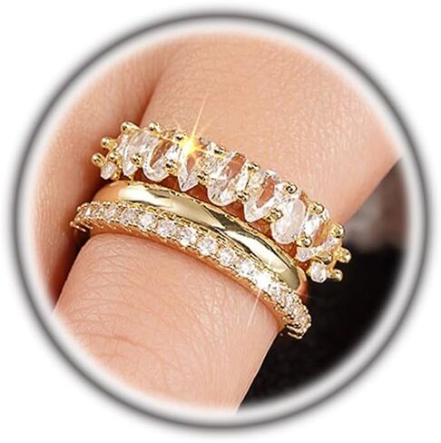 14k Gold Stackable Rhinestone Statement Ring Set for Women,Multi-Layer Cubic Zirconia Thumb Ring Set,Chunky Delicate Ring Set Engagement Wedding Gift in Saudi Arabia
