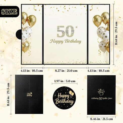 Black Gold 50th Birthday Guest Book Alternative - 16.53" x 11.61" Large Foldable 50th Birthday Signature Board with Magnetic Closure & Starlight Film, Jumbo 50th Anniversary Card for Men & Women in Saudi Arabia