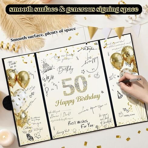 Black Gold 50th Birthday Guest Book Alternative - 16.53" x 11.61" Large Foldable 50th Birthday Signature Board with Magnetic Closure & Starlight Film, Jumbo 50th Anniversary Card for Men & Women in Saudi Arabia