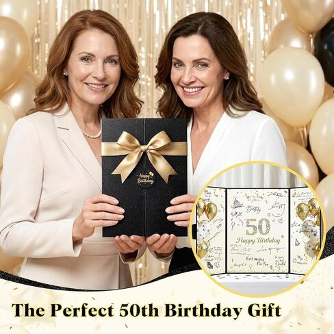 Black Gold 50th Birthday Guest Book Alternative - 16.53" x 11.61" Large Foldable 50th Birthday Signature Board with Magnetic Closure & Starlight Film, Jumbo 50th Anniversary Card for Men & Women in Saudi Arabia