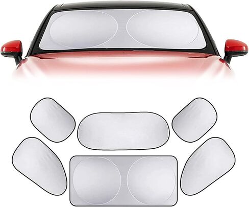 6 PCS Car Window Sunshade Set, Foldable Reflective Car Sun Shade Set, Dual-layer Heat Insulation Auto Privacy Shades, Universal Automotive Cool Accessories (Silver) in Saudi Arabia