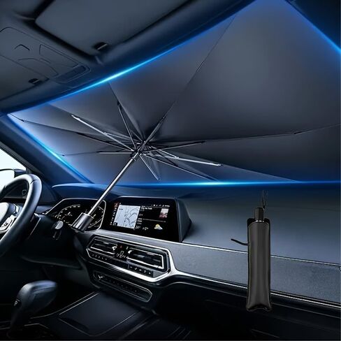 1 Pcs Foldable Car Windshield Sun Shade Umbrella, Silver Coated Heat Reflective Protector, UV Blocking Front Window Cover for Vehicle Interior in Kuwait