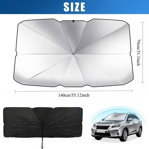 1 Pcs Foldable Car Windshield Sun Shade Umbrella, Silver Coated Heat Reflective Protector, UV Blocking Front Window Cover for Vehicle Interior in Kuwait