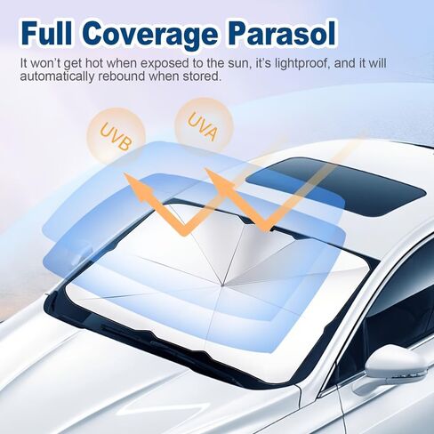 1 Pcs Foldable Car Windshield Sun Shade Umbrella, Silver Coated Heat Reflective Protector, UV Blocking Front Window Cover for Vehicle Interior in Kuwait