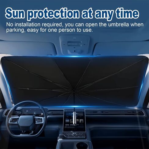1 Pcs Foldable Car Windshield Sun Shade Umbrella, Silver Coated Heat Reflective Protector, UV Blocking Front Window Cover for Vehicle Interior in Kuwait