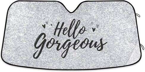 Hello Gorgeous Car Windshield Sun Shade White Silver Glitter Sparkle Car Sun Visor for UV Rays and Sun Heat Protection Bling Blocks Heat and Sun Foldable Sun Shield 55x27 Inch in Saudi Arabia
