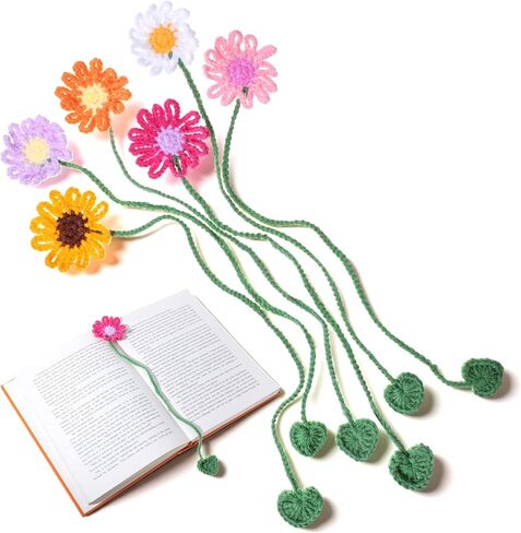 6 PCS Cute Flower Crochet Bookmarks, Cute Crochet Embroidered Sunflower Daisy Bookmark, Bookish Gifts Book Marks for Reading Women Book Lovers Teachers in Kuwait