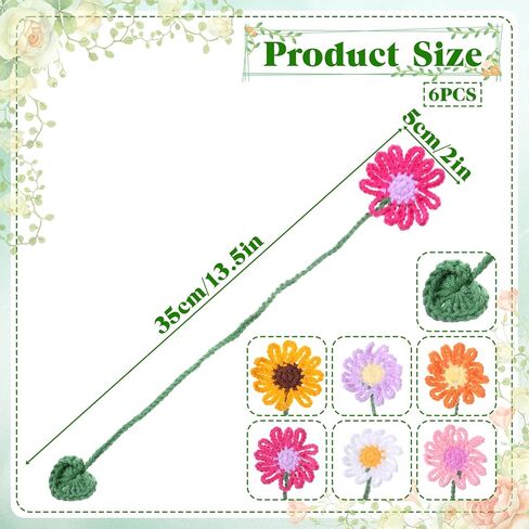 6 PCS Cute Flower Crochet Bookmarks, Cute Crochet Embroidered Sunflower Daisy Bookmark, Bookish Gifts Book Marks for Reading Women Book Lovers Teachers in Kuwait