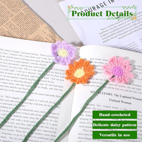 6 PCS Cute Flower Crochet Bookmarks, Cute Crochet Embroidered Sunflower Daisy Bookmark, Bookish Gifts Book Marks for Reading Women Book Lovers Teachers in Kuwait