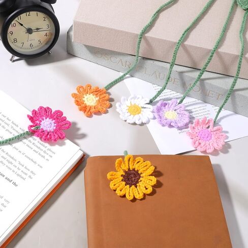 6 PCS Cute Flower Crochet Bookmarks, Cute Crochet Embroidered Sunflower Daisy Bookmark, Bookish Gifts Book Marks for Reading Women Book Lovers Teachers in Kuwait