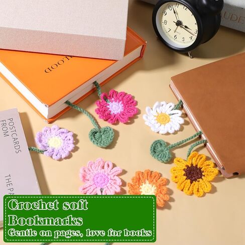 6 PCS Cute Flower Crochet Bookmarks, Cute Crochet Embroidered Sunflower Daisy Bookmark, Bookish Gifts Book Marks for Reading Women Book Lovers Teachers in Kuwait