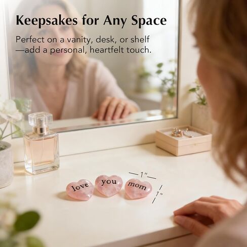 Nuyviare Love You Mom Rose Quartz Heart Set, Keepsake from Daughter or Son, Birthday Gift, Crystal Collection with Message Card (Black) in Saudi Arabia