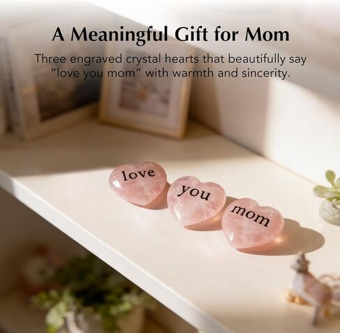Nuyviare Love You Mom Rose Quartz Heart Set, Keepsake from Daughter or Son, Birthday Gift, Crystal Collection with Message Card (Black) in Kuwait