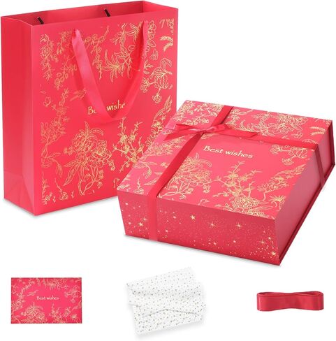 Amalee 12x12x4 Inch Large Red Gift Box with Magnetic Closure, Tool-Free & Glue-Free Assembly, Includes Ribbon, Card & Filler for for Wedding, Birthday, Christmas Gift Packaging in Saudi Arabia